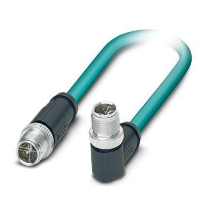 Grünes Industrie-Ethernet-Kabel mit runden Steckverbindern an beiden Enden, konstruiert für industrielle Automatisierungs- und Netzwerkanwendungen.