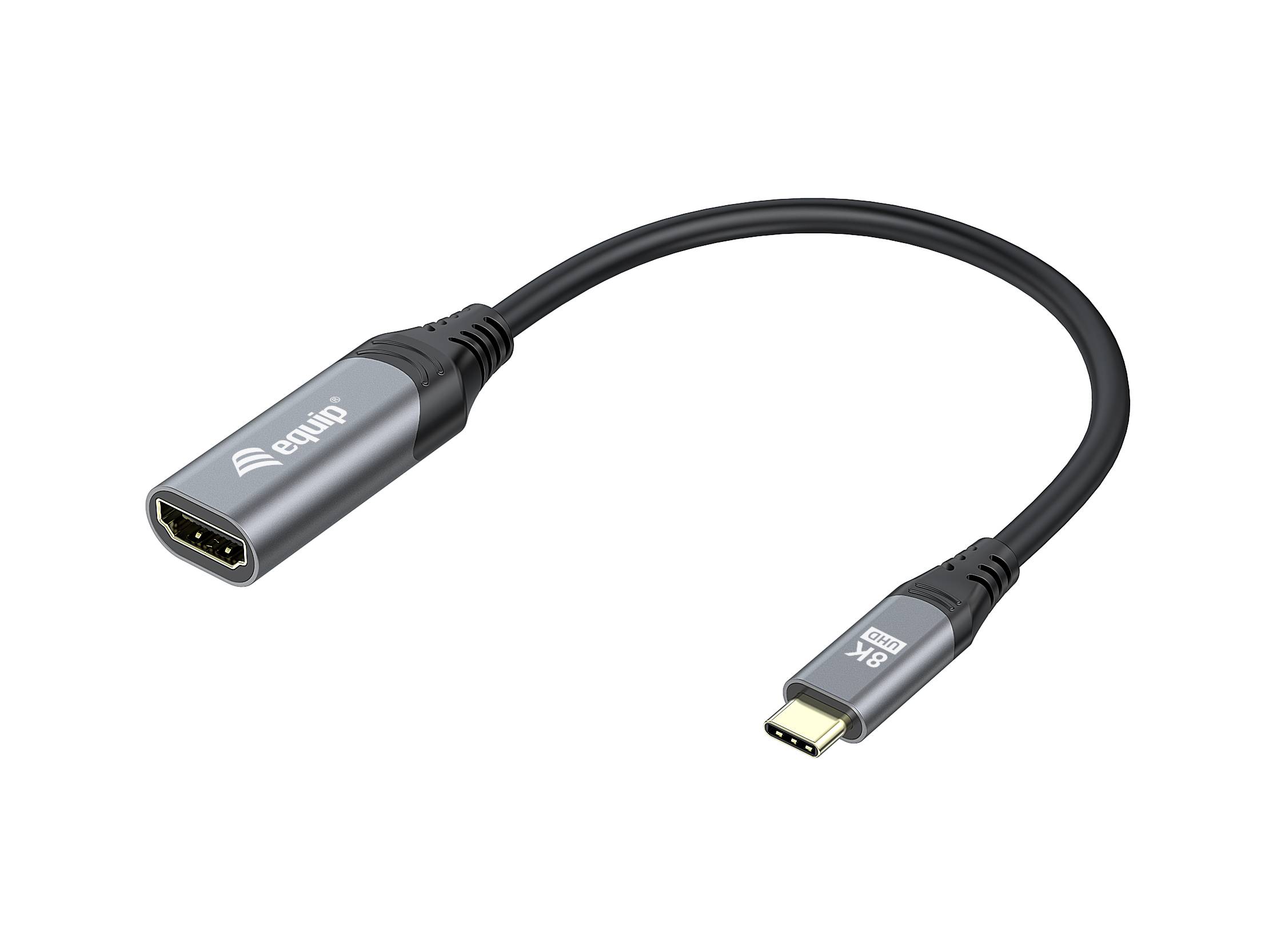 Equip Adapterkabel - 24 pin USB-C männlich zu HDMI weiblich - 15 cm - Grau - 1080p-Unterstützung, unterstützt 8K UHD (7680 x 4320)