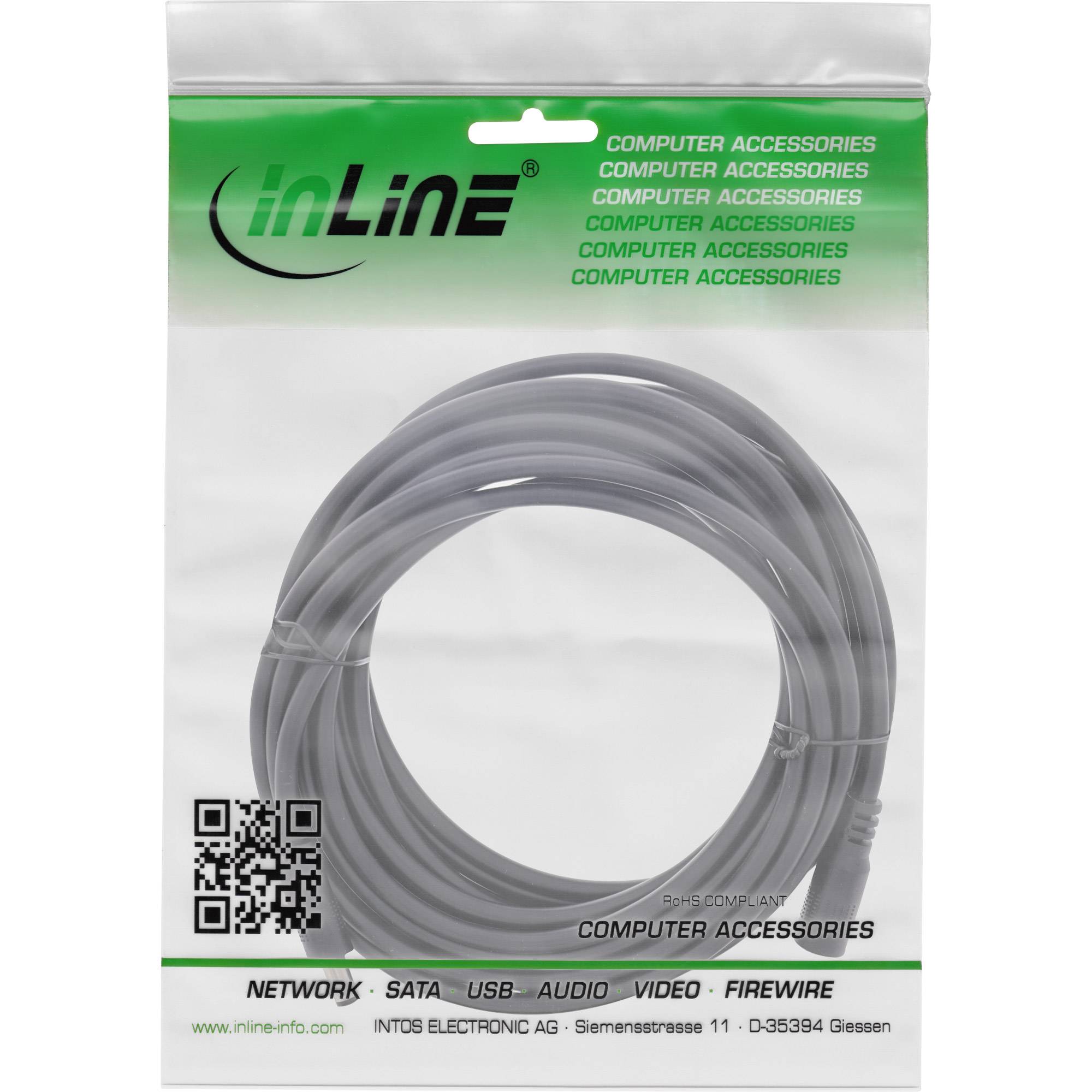 INLINE - DC Verlängerungskabel - DC Stecker/Buchse 5,5x2,1mm - AWG 18 - schwarz - 5m