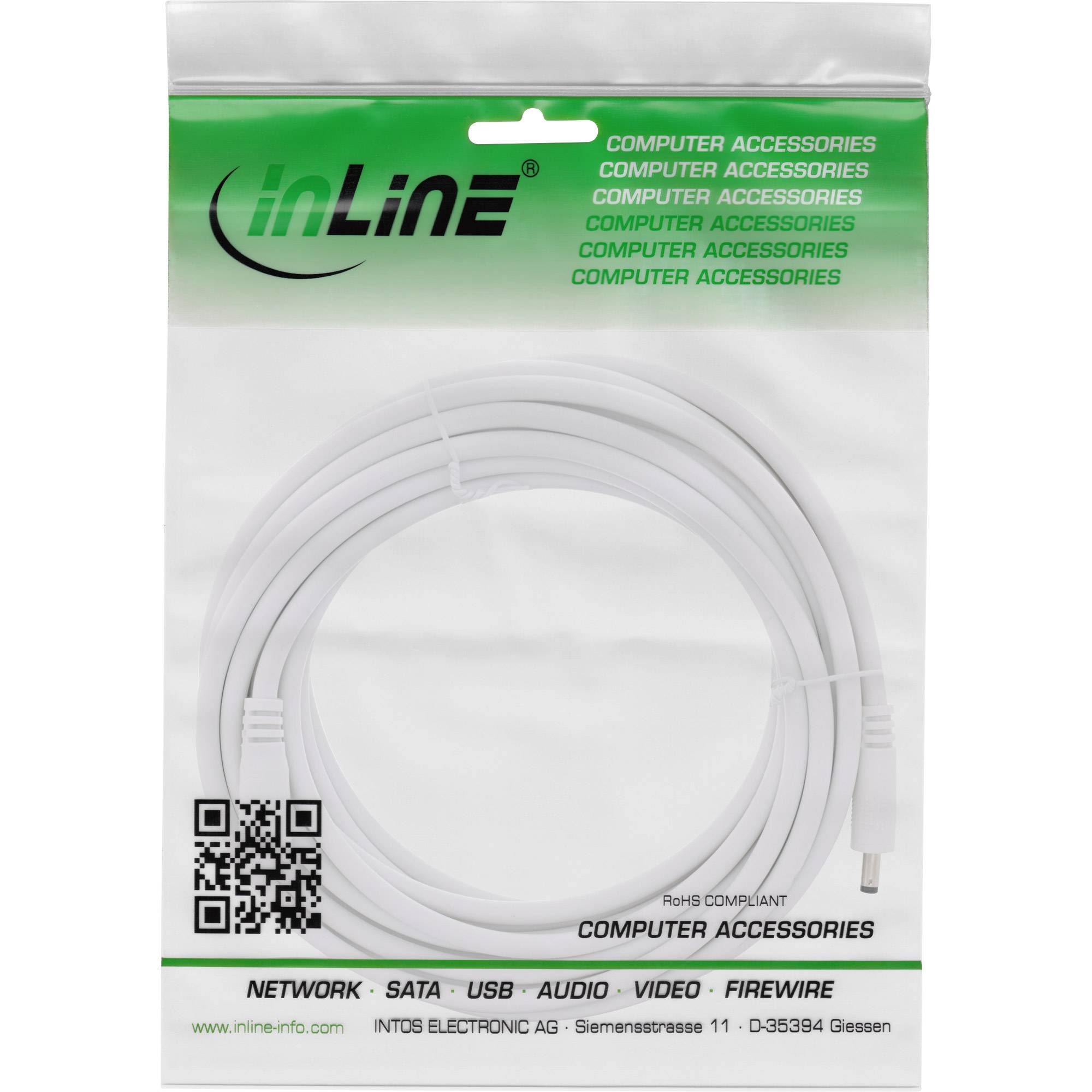 INLINE - DC Verlängerungskabel - DC Stecker/Buchse 5,5x2,1mm - AWG 18 - weiß 5m