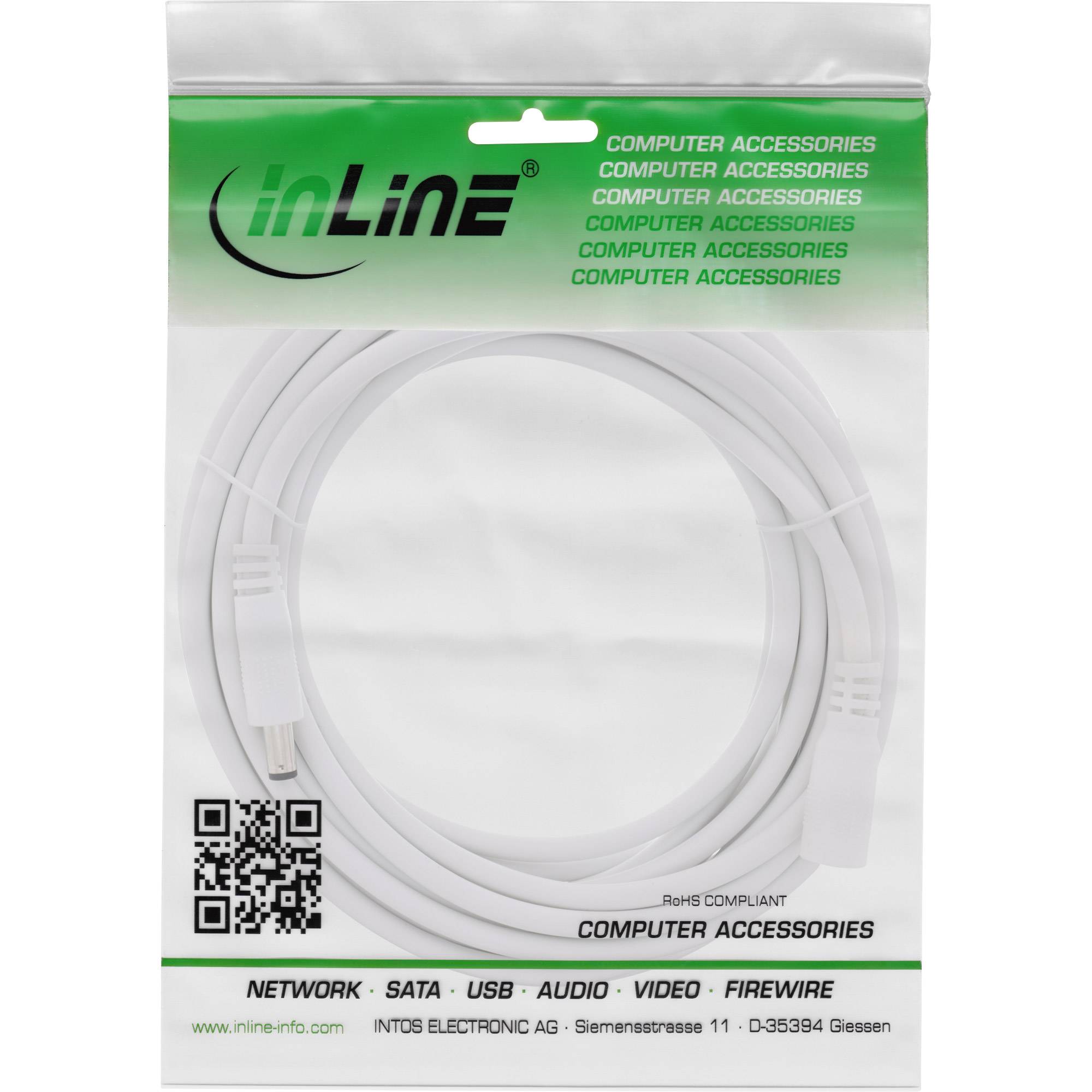 INLINE - DC Verlängerungskabel - DC Stecker/Buchse 5,5x2,5mm - AWG 18 - weiß - 3m