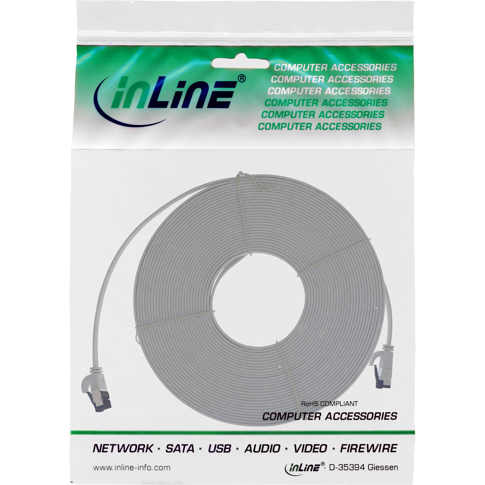 INLINE - Patchkabel flach - U/FTP - Cat.8.1 - TPE halogenfrei - grau - 7,5m