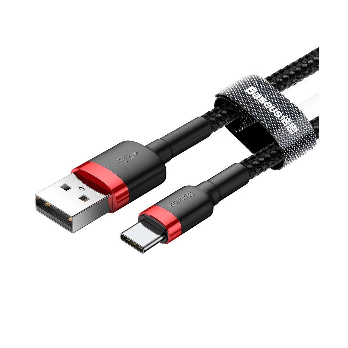 Baseus Cafule Cable durabel Kabel mit Nylon geflochtenes Ladekabel USB / USB-C QC3.0 3A 1M schwarz-rot (CATKLF-B91)