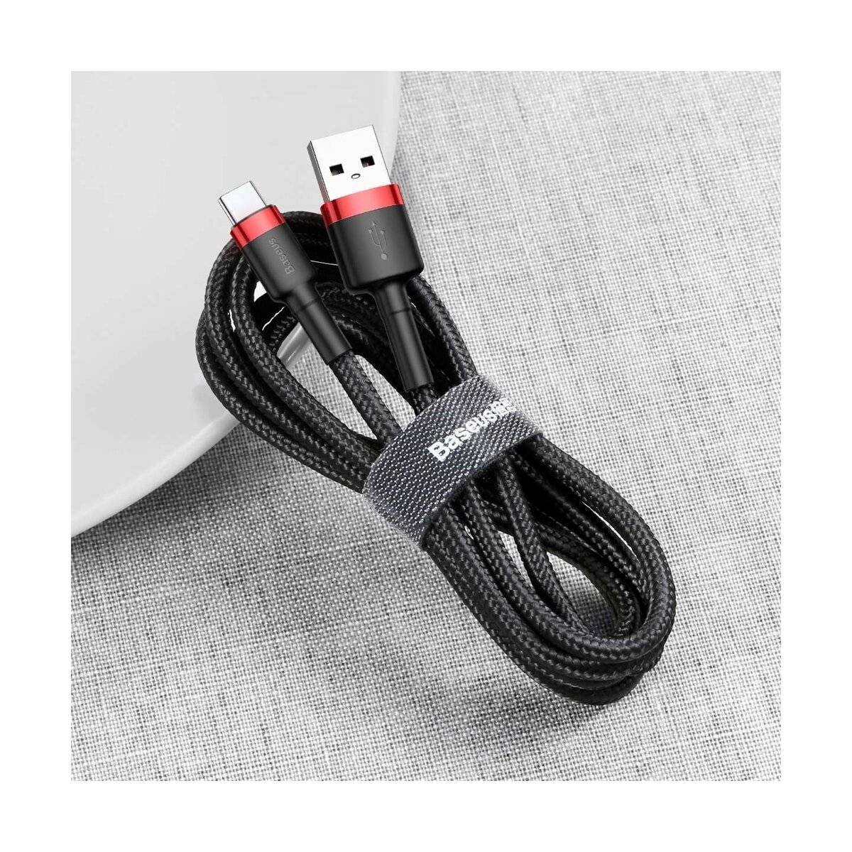 Baseus Cafule Cable durabel Kabel mit Nylon geflochtenes Ladekabel USB / USB-C QC3.0 3A 1M schwarz-rot (CATKLF-B91)