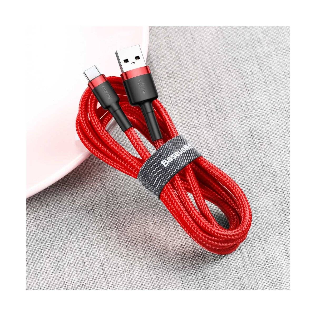 Baseus Cafule Cable durabel Kabel mit Nylon geflochtenes Ladekabel USB / USB-C QC3.0 3A 0,5M rot (CATKLF-A09)