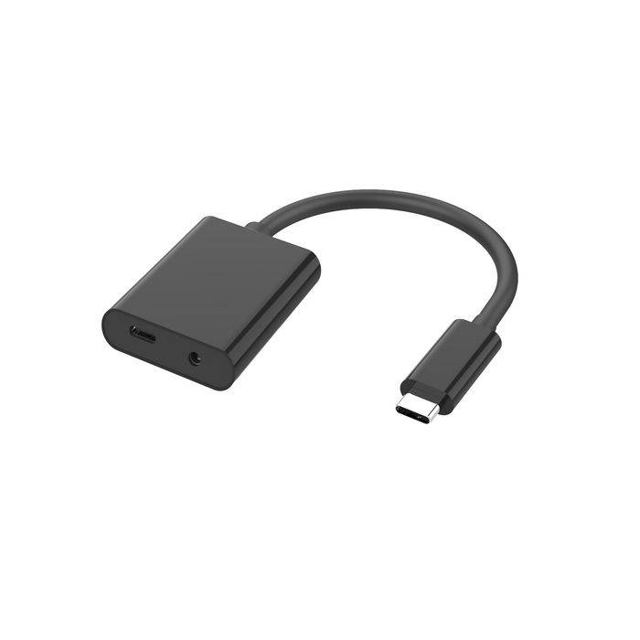 MicroConnect USB-C zu Kopfhöreranschluss / Ladeadapter - USB-C männlich zu Mini-Stecker, USB-C weiblich - Schwarz - USB-Stromversorgung (100 W)