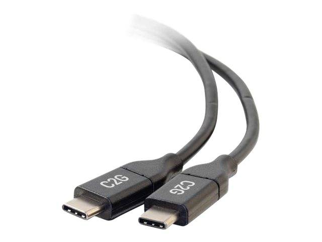 Zwei schwarze USB-C-Kabel mit Steckern, die mit C2G beschriftet sind, auf weißem Hintergrund.
