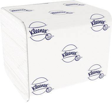 Ein großes weißes Kleenex-Taschentuch-Karton mit wiederholten marineblauen 