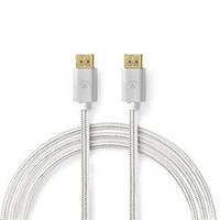 Ein geflochtenes HDMI-Kabel mit vergoldeten Steckern, in einem Bogen aufgerollt, das Langlebigkeit und zuverlässige Konnektivität für Elektronik suggeriert.