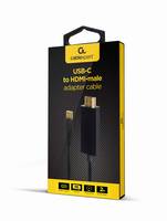 Verpackung für ein USB-C auf HDMI-Buchse Adapterkabel, dargestellt in einer schwarzen und gelben Schachtel.