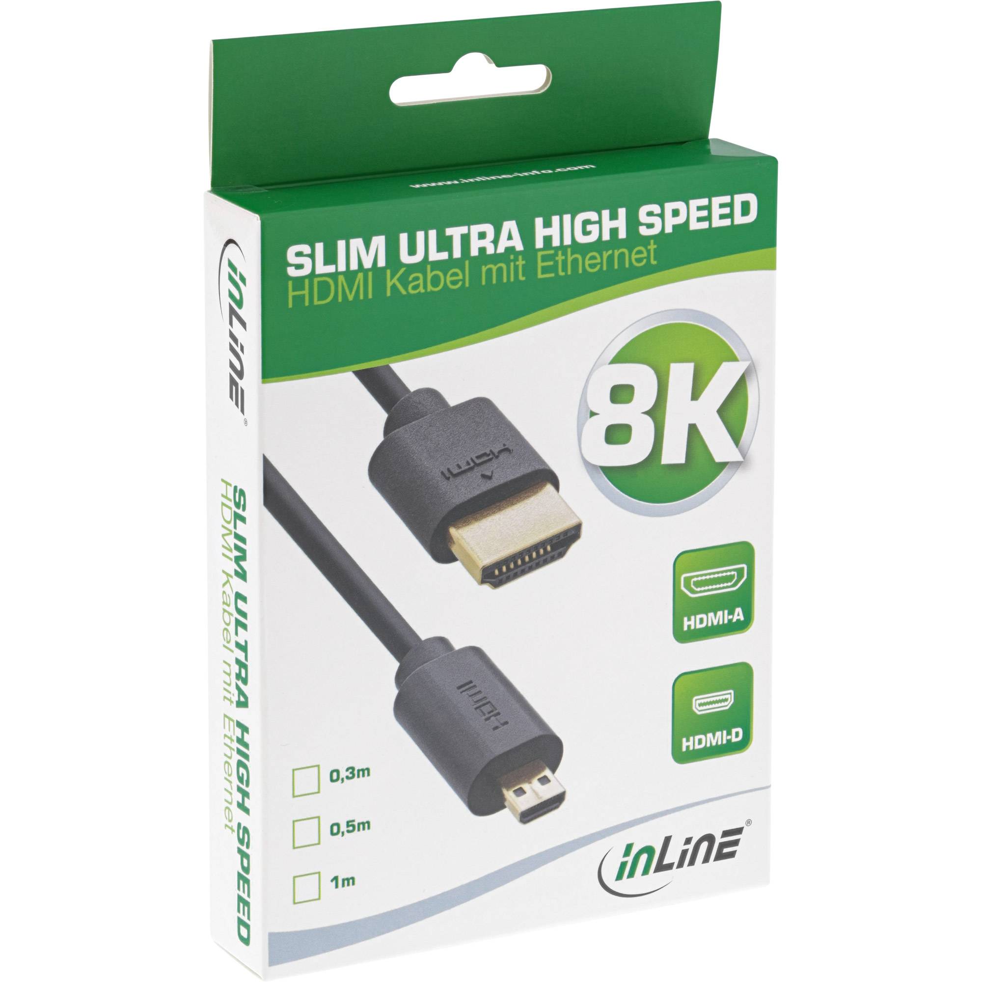 INLINE - Slim Ultra High Speed HDMI Kabel - 8K4K - A St. / D St. (Micro) - 0,5m