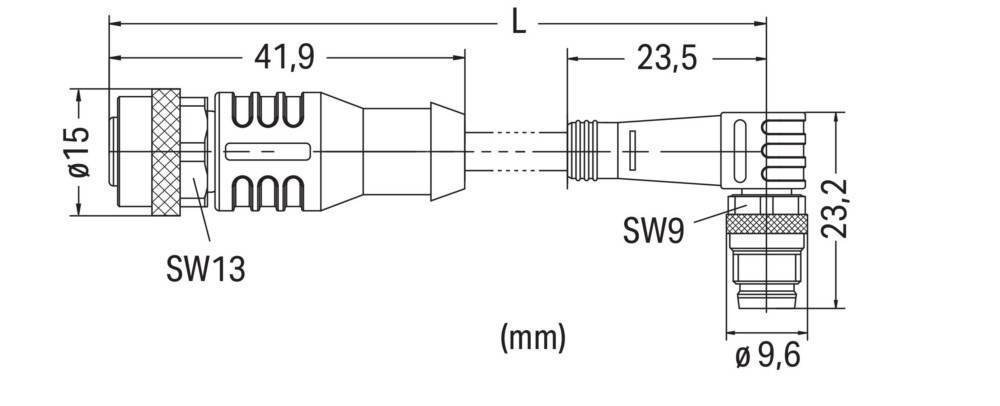 Technische Zeichnung einer Werkzeugkomponente, beschriftet mit Maßen: 9 mm und 23,5 mm. Markierte Punkte zeigen Merkmale der Komponente.