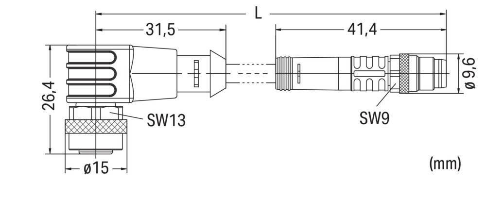 Diagramm von zwei Anschlüssen mit Abmessungen von 31,5 mm und einer unspezifizierten Länge 