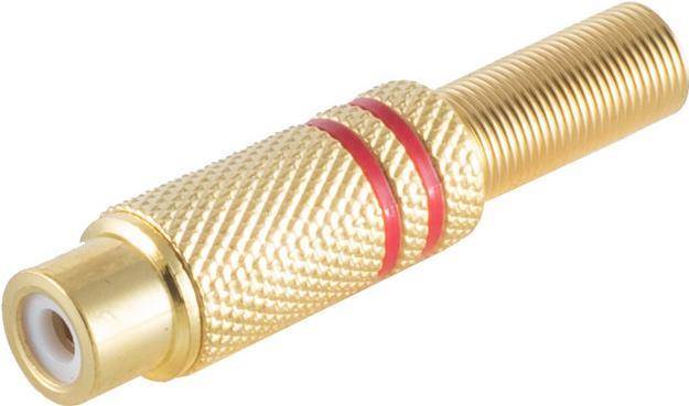 shiverpeaks BASIC-S Cinchkupplung, Metall, vergoldet, rot für Kabel bis 6 mm Durchmesser, zum selber löten, im Poly-