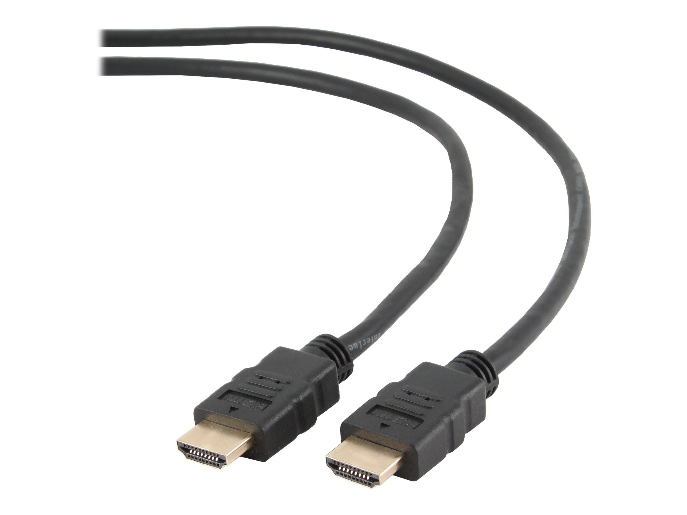 Zwei HDMI-Kabel mit schwarzen Steckern und Goldkontakten, dargestellt auf weißem Hintergrund.