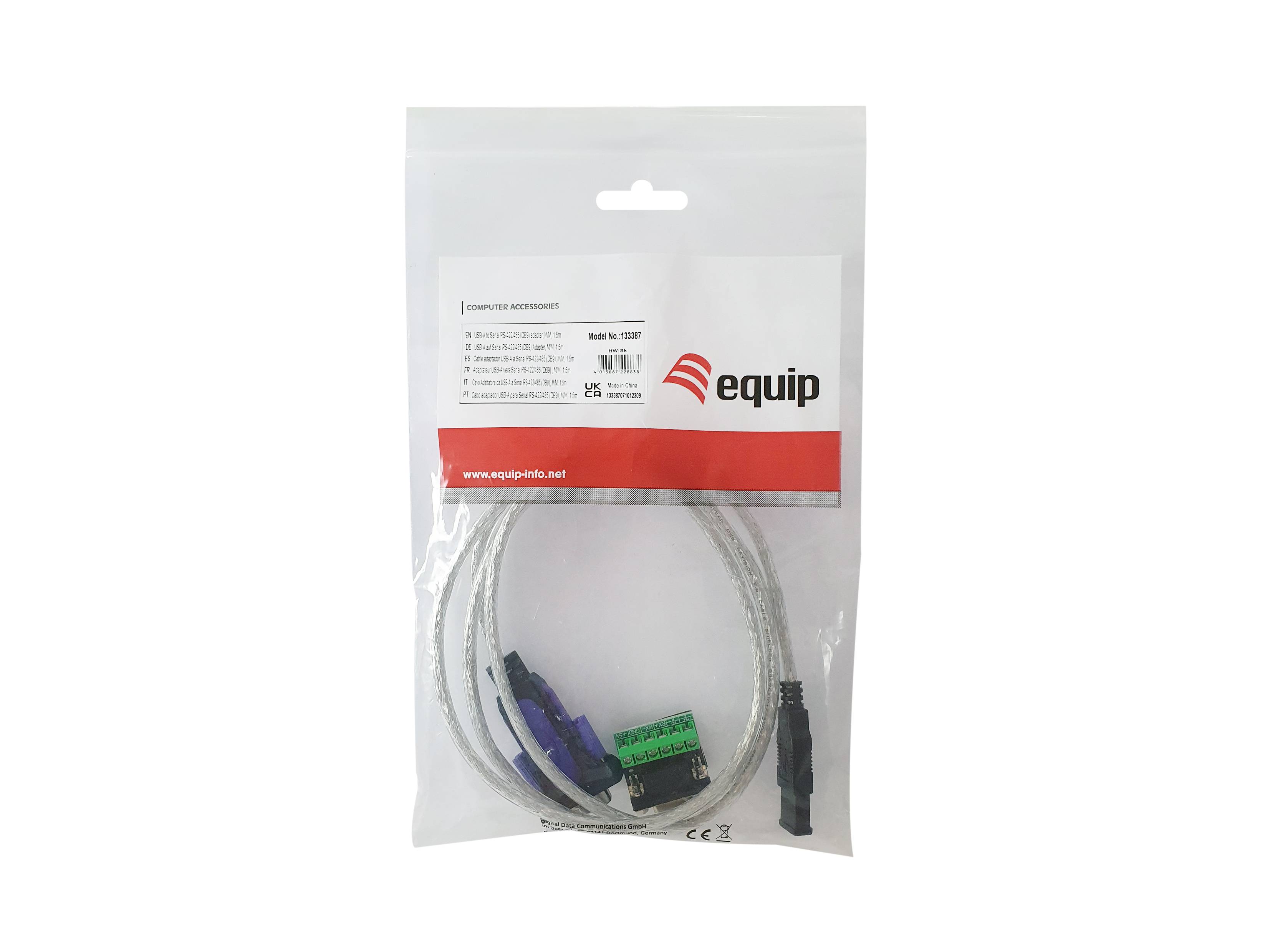 Equip USB-A auf Serial RS-422/485 (DB9) Adapter - Grau - 1,5 m - USB Typ-A - DB-9 - Männlich - Männlich