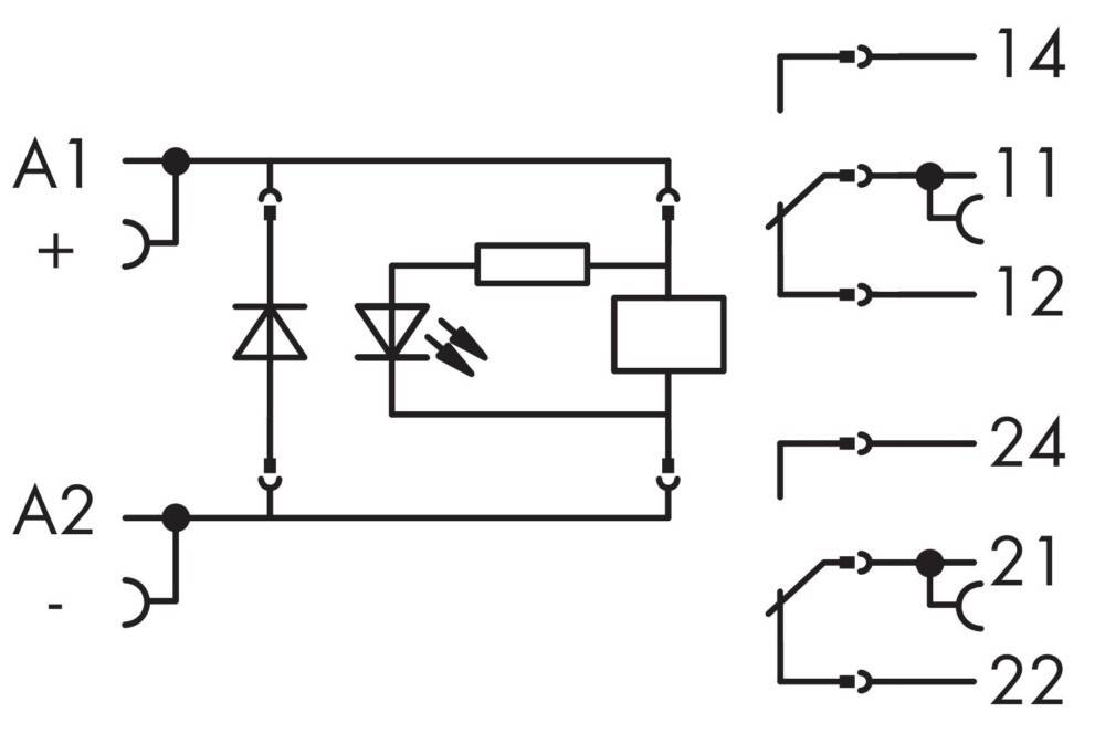 Schematische Darstellung eines elektronischen Schaltkreises mit Komponenten wie Dioden, Widerständen und Kondensatoren, die in verschiedenen Pfaden verbunden sind.