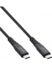 Zwei schwarze USB-C-Steckverbinder, die vor einem weißen Hintergrund gezeigt werden, mit sichtbaren geformten Griffen an den Steckern.