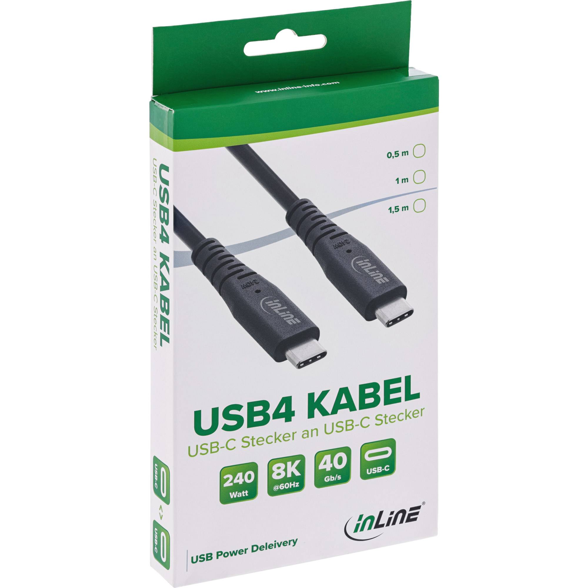 INLINE - USB4 Kabel - USB-C ST/ST - PD 240W - 8K60Hz - TPE schwarz - 2m