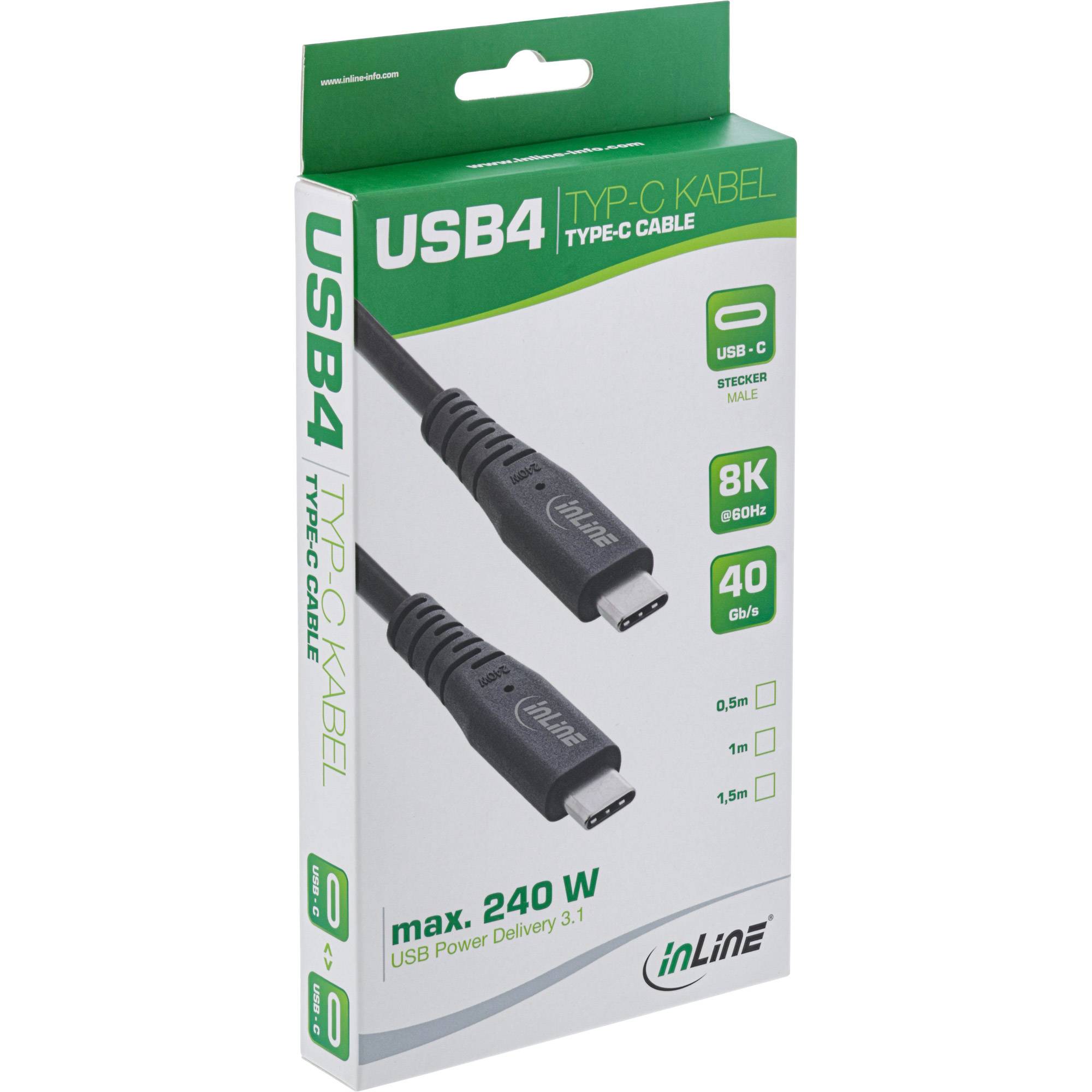 InLine USB4 Kabel - USB-C ST/ST - PD 240W - 8K60Hz - TPE schwarz - 2mUSB4 Gen3x2