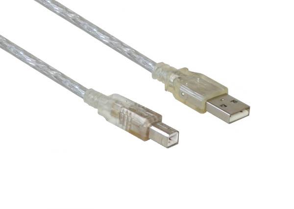 Anschlusskabel USB 2.0 Stecker A an Stecker B, transparent, 0,6m, Good Connections®