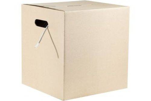 Weißer Metalllagerschrank mit zwei vorderen Türen und zentralem Griff, dargestellt vor einfachem Hintergrund.
