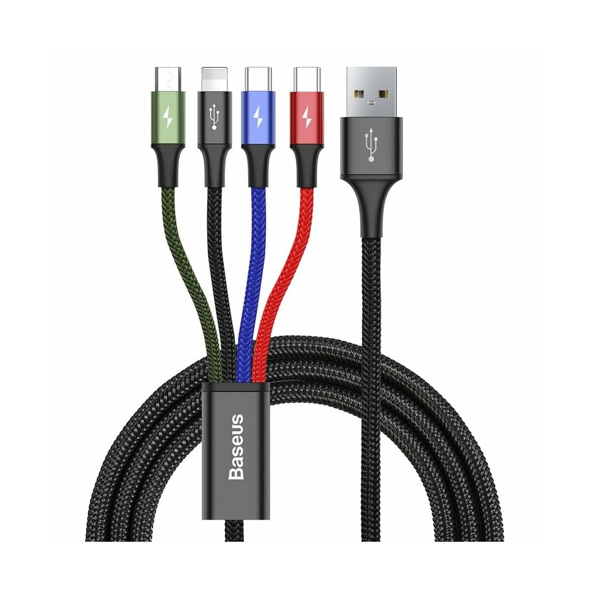 Baseus Kabel USB Kabel 4in1 iPhone / 2x USB Typ C / Micro USB Kabel mit Nylon geflochtenes 3.5A 1.2m schwarz (CA1T4-B01)
