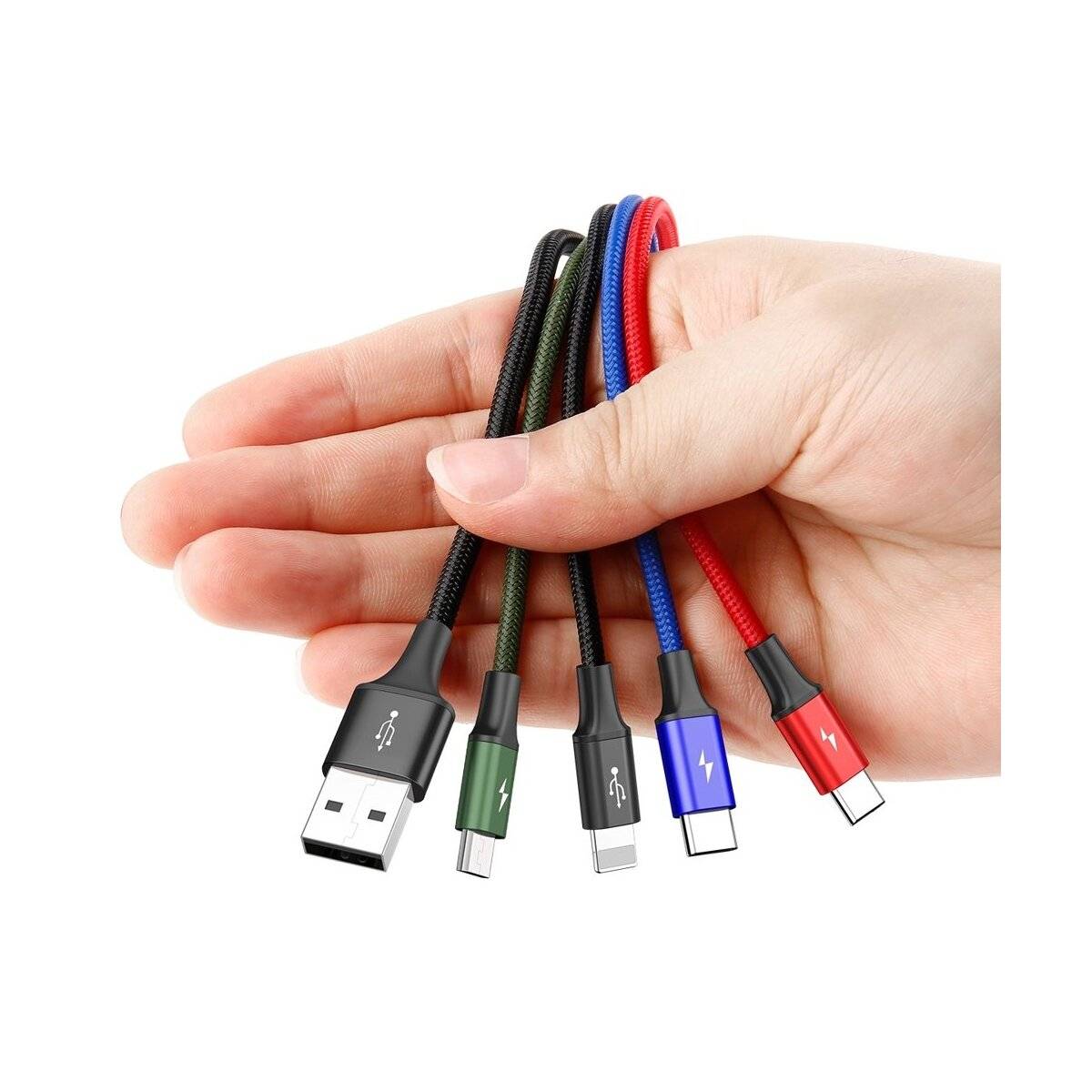 Baseus Kabel USB Kabel 4in1 iPhone / 2x USB Typ C / Micro USB Kabel mit Nylon geflochtenes 3.5A 1.2m schwarz (CA1T4-B01)