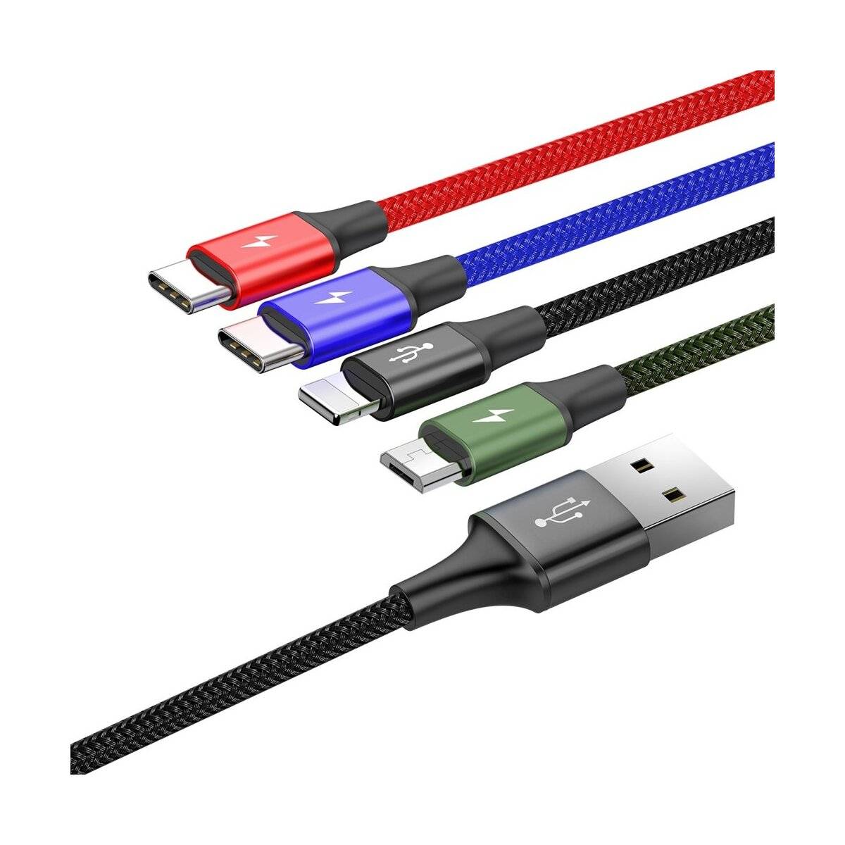 Baseus Kabel USB Kabel 4in1 iPhone / 2x USB Typ C / Micro USB Kabel mit Nylon geflochtenes 3.5A 1.2m schwarz (CA1T4-B01)