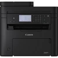 Schwarzer Canon Multifunktionslaserdrucker mit Bedienfeld, Anzeigebildschirm und Papierausgabefach.