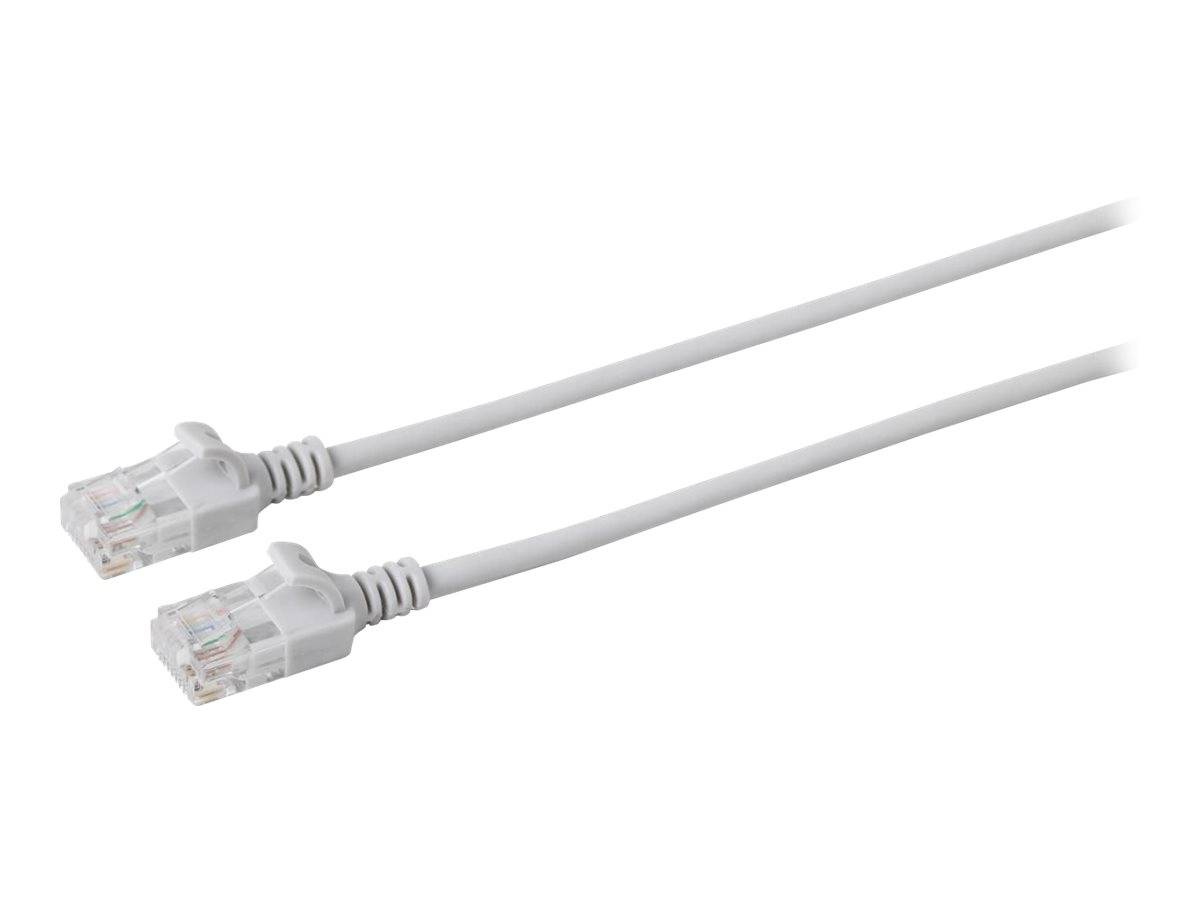 Zwei graue Ethernet-Netzwerkkabel mit RJ45-Steckern auf weißem Hintergrund.