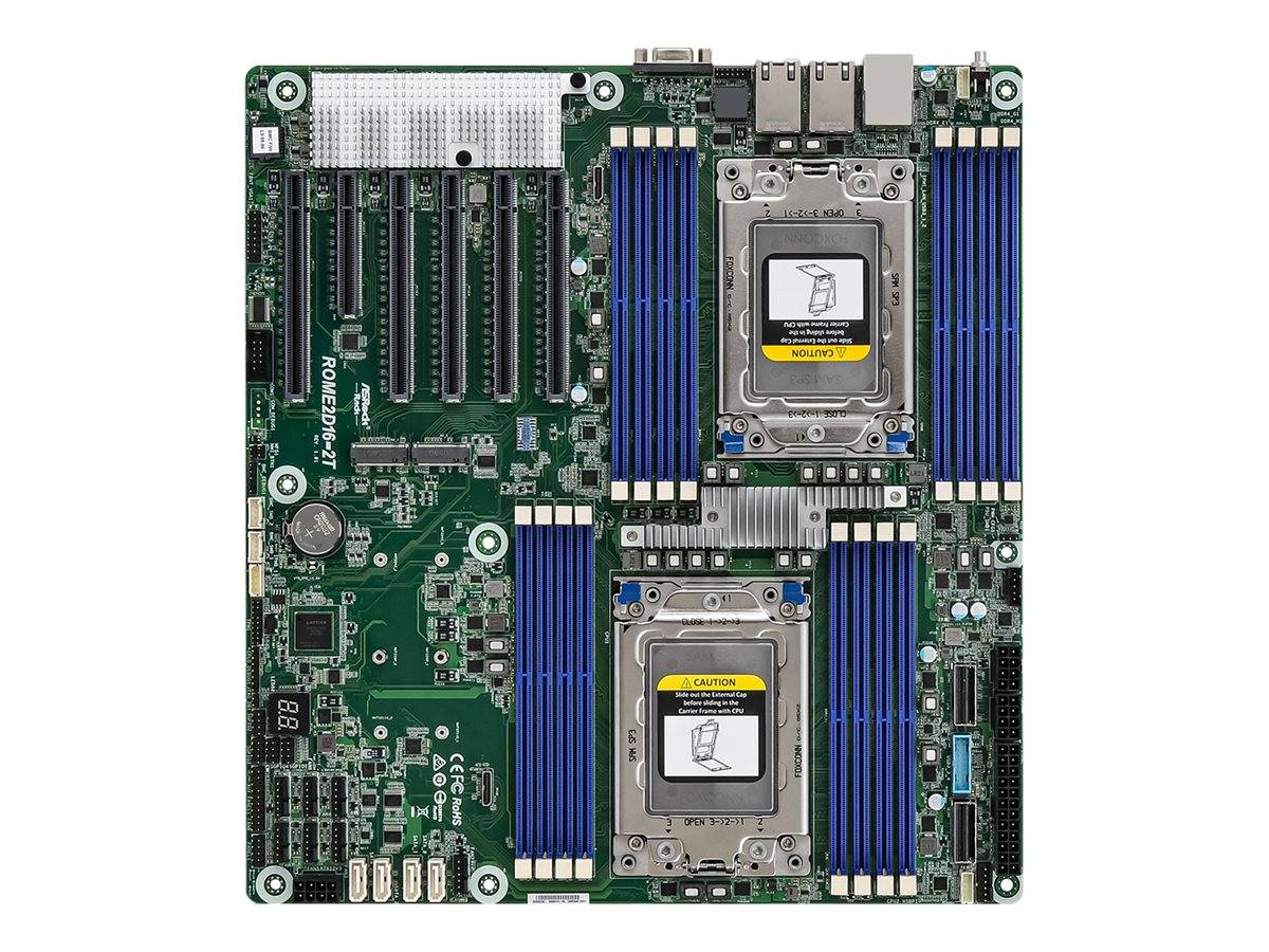 Servermutterplatine mit zwei Prozessorsockeln, mehreren RAM-Steckplätzen, Erweiterungssteckplätzen und sichtbaren hinteren E/A-Anschlüssen.