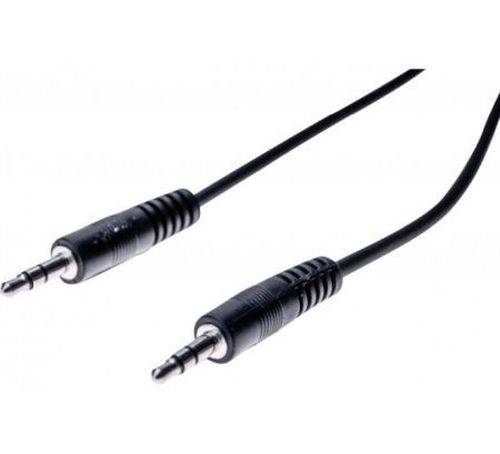 Zwei schwarze 3,5-mm-Audiokabel mit männlichen Steckern auf weißem Hintergrund.