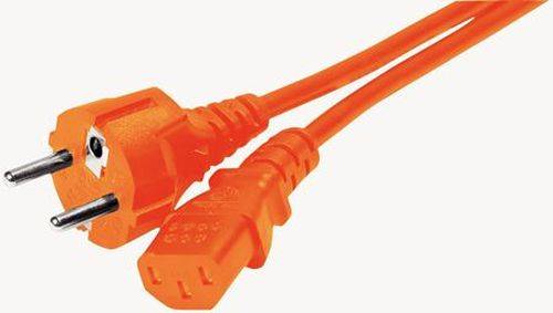 Netzanschlusskabel, Schutzkontaktstecker gerade an Kaltgerätebuchse, orange, 1,8 m