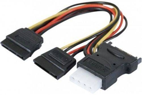 SATA Strom-Adapterkabel, SATA auf 2x SATA + Molex, 1x SATA St. / 2x SATA Bu + Molex Bu.