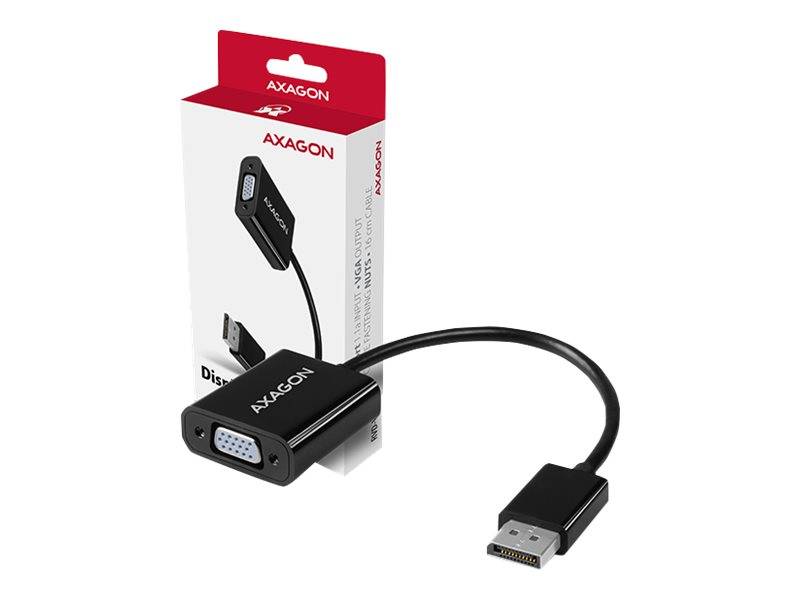 AXAGON HDMI zu VGA-Adapterkabel mit USB-Anschluss, abgebildet mit Einzelhandelsverpackung auf weißem Hintergrund.