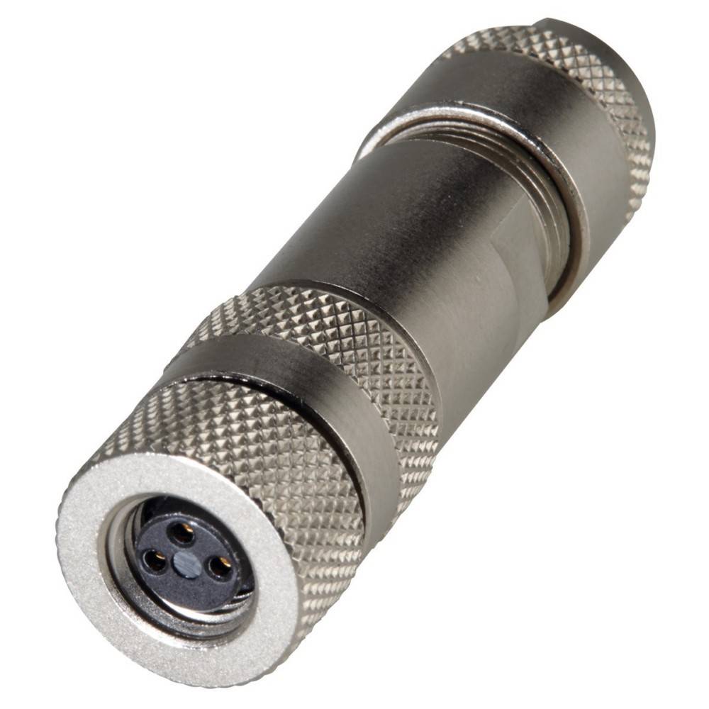 Ein zylindrischer Metallstecker mit 3 Kontakten und gerilltem Griffbereich, entwickelt für sichere Kabelverbindungen in Audio- oder elektronischen Geräten.