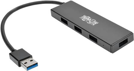 Tripp Lite U360-004-SLIM Ultraflache tragbare USB 3.x (5 Gbps) Nabe mit 4 Ports, USB 3.2 Gen 1 (3.1 Gen 1) Type-A, USB 2