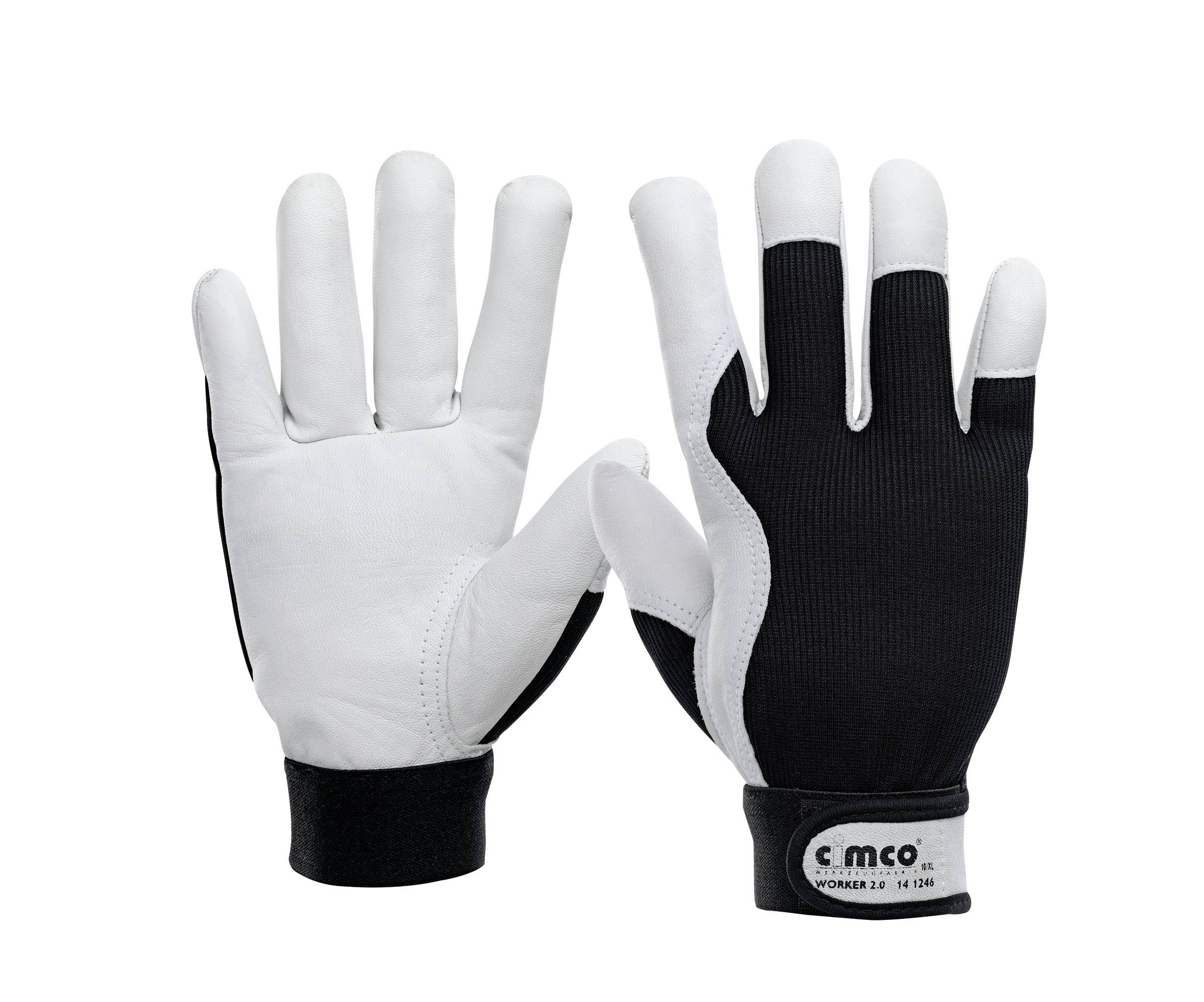 Cimco Arbeitshandschuh Worker 2.0 schwarz/weiß Groesse 10/XL