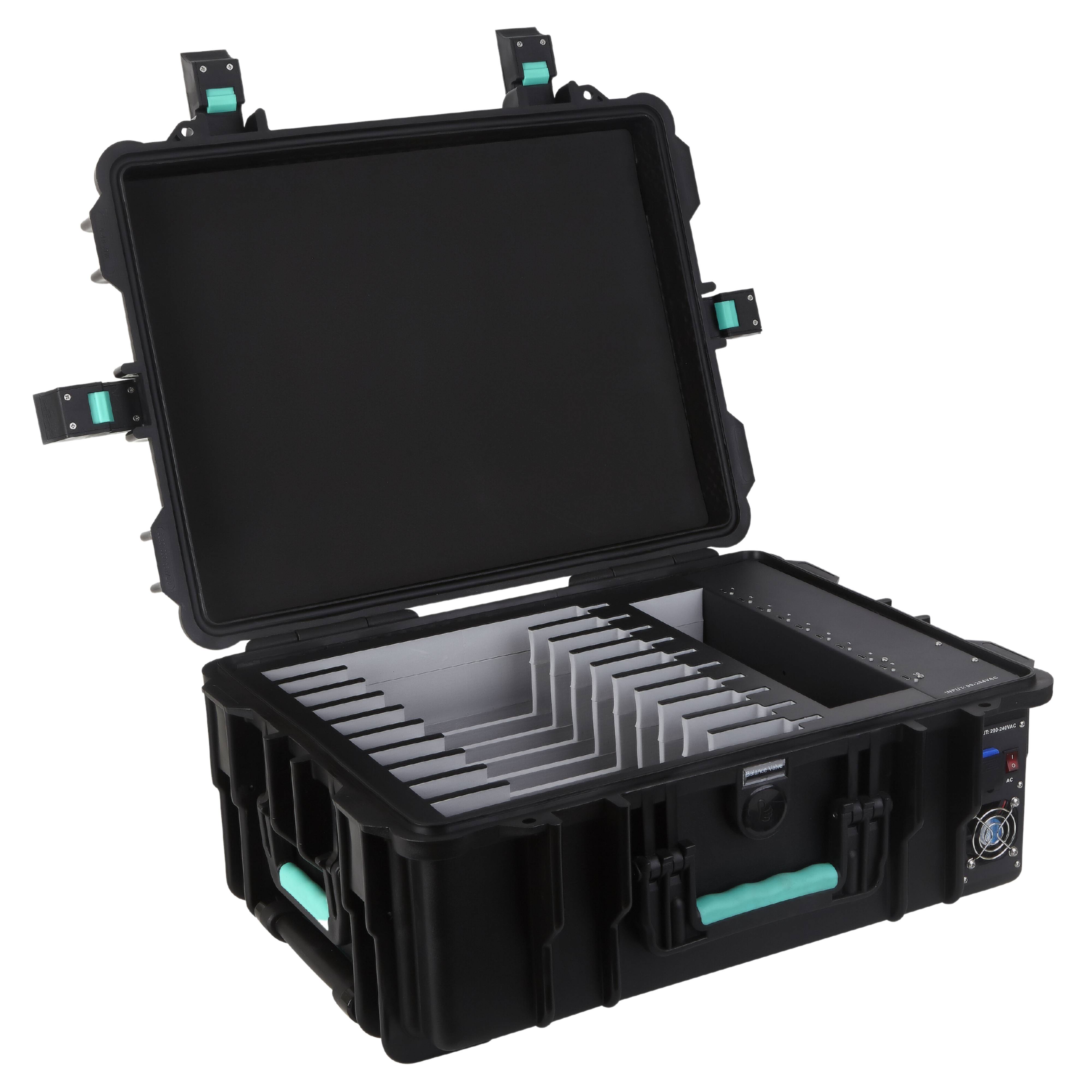 DEQSTER - KT10C USB-C Tablet-Koffer (2. Gen.) für 10 Tablets - Ladekoffer - iPad Koffer, schwarz, robust, stabil