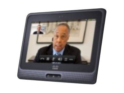 Ein Videoanruf auf einem Cisco Webex-Gerät zeigt einen sprechenden Mann, mit einem kleinen Fenster eines anderen Teilnehmers oben links.