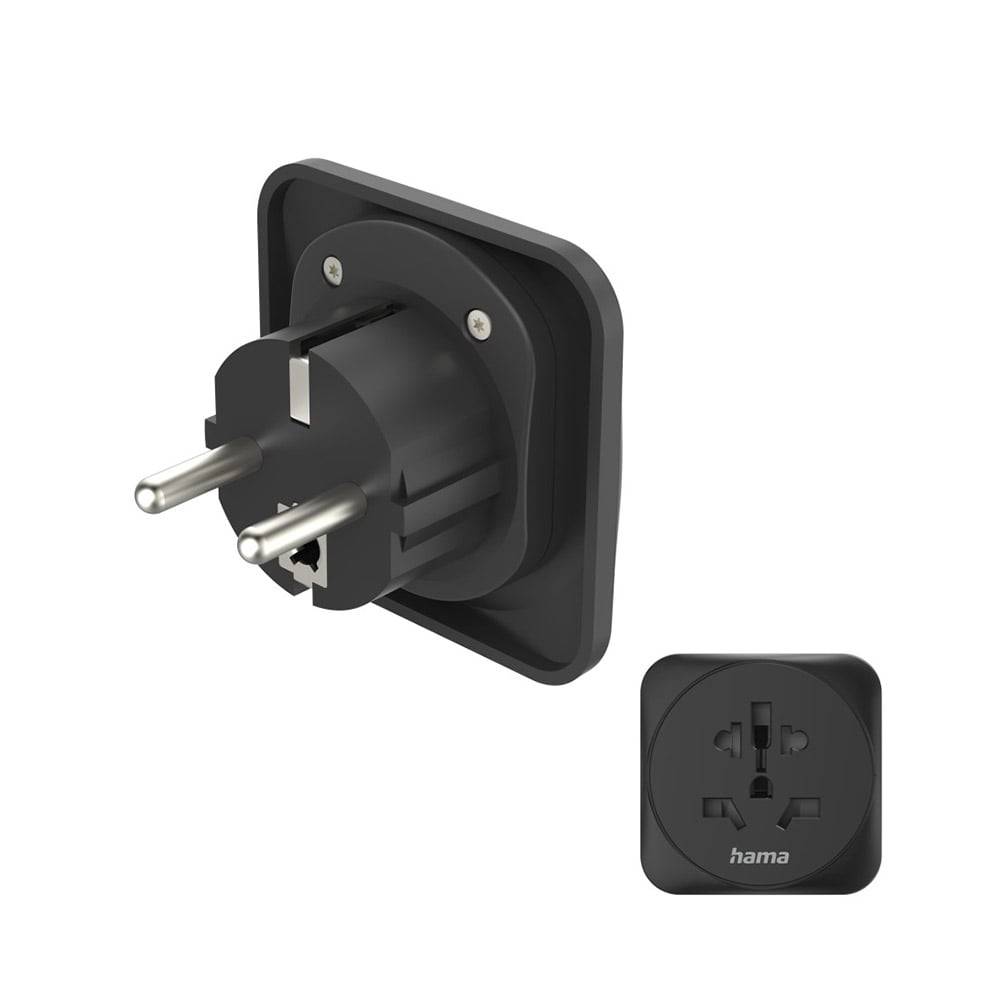 Hama Reiseadapter Typ E und F, 3-polig, universal, Welt nach Europa, Schwarz