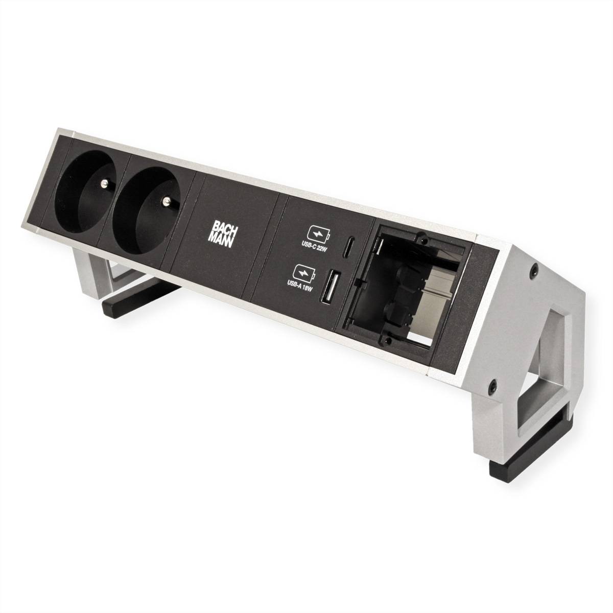 BACHMANN DESK2 2xUTE 1xUSB A&C 22W 1xCM 0,2m GST18 INOX