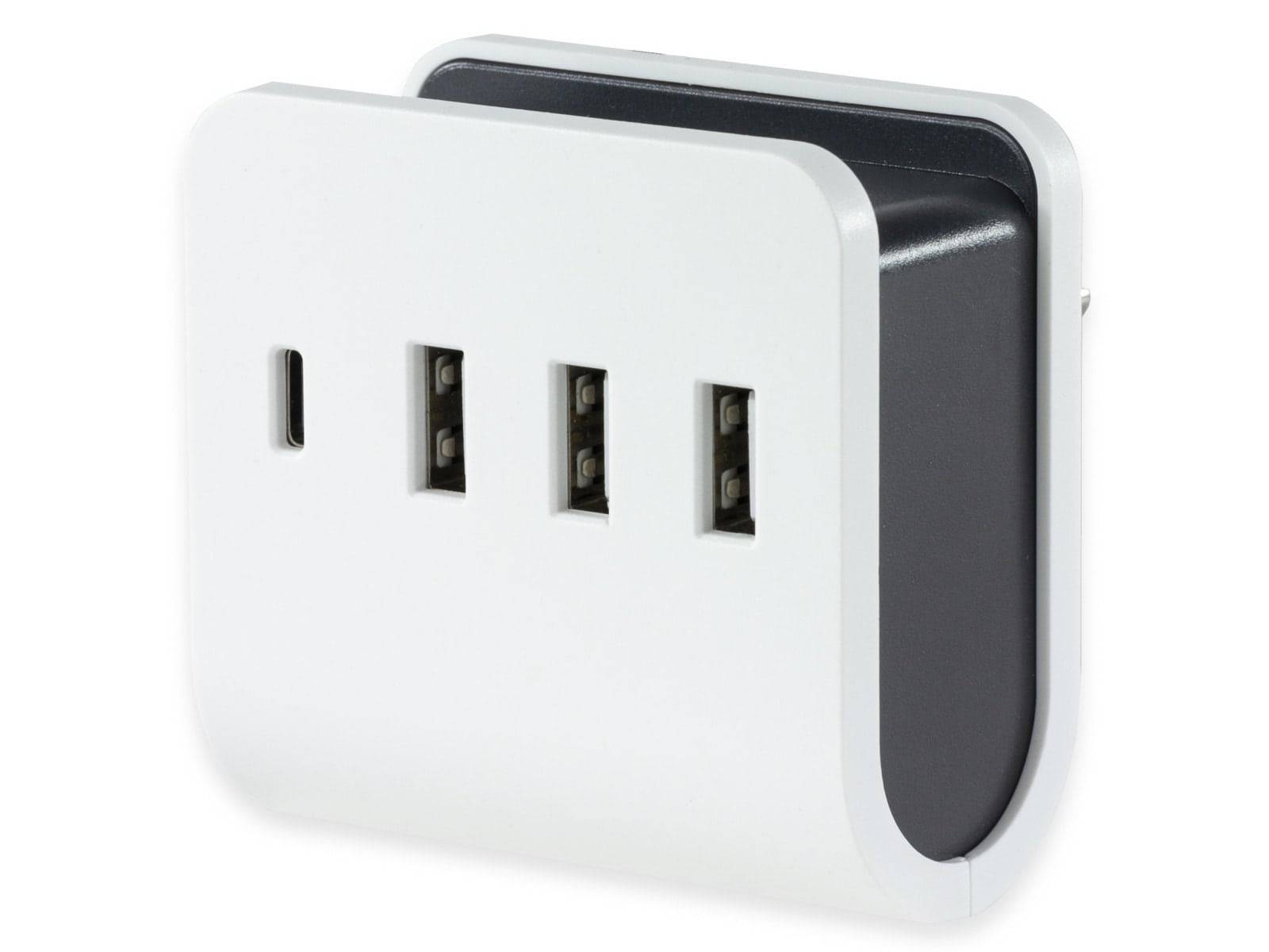 REV USB-Ladegerät Quad 3 + 1, weiß, mit Ladeschale