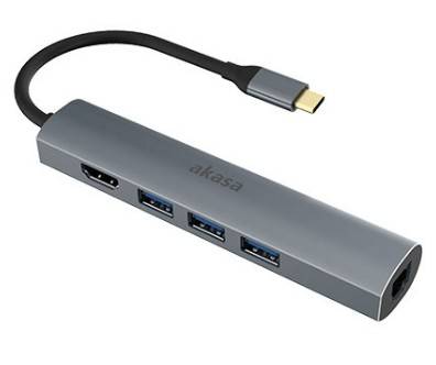 Akasa AK-CBCA22-18BK - USB 3.2 Gen 1 (3.1 Gen 1) Type-C - HDMI,RJ-45,USB 3.2 Gen 1 (3.1 Gen 1) Type-A - 3840 x 2160 Pixel - 5000 Mbit/s - Aluminium