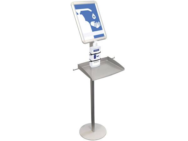Magnetoplan Desinfektionsmittelstation mit Plexiglas Klapprahmen - 146,5x32,2 - Silber
