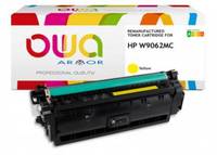 OWA Armor wiederaufbereitete Tonerpatrone HP W9062MC vor der Produktbox angezeigt.