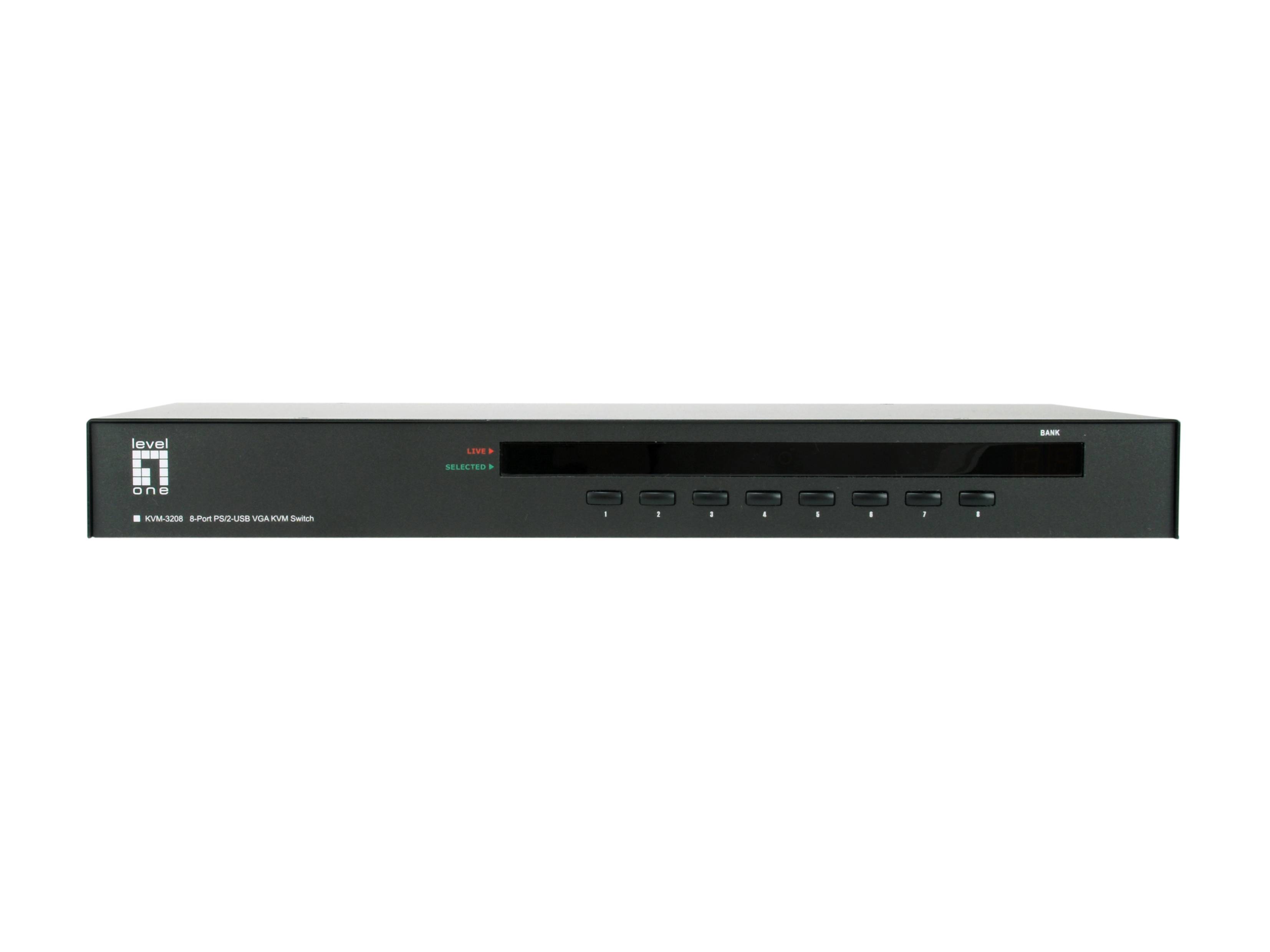 LevelOne 8-Port PS/2-USB VGA KVM Switch - 2048 x 1536 Pixel - Rack-Einbau - 1U - Schwarz
