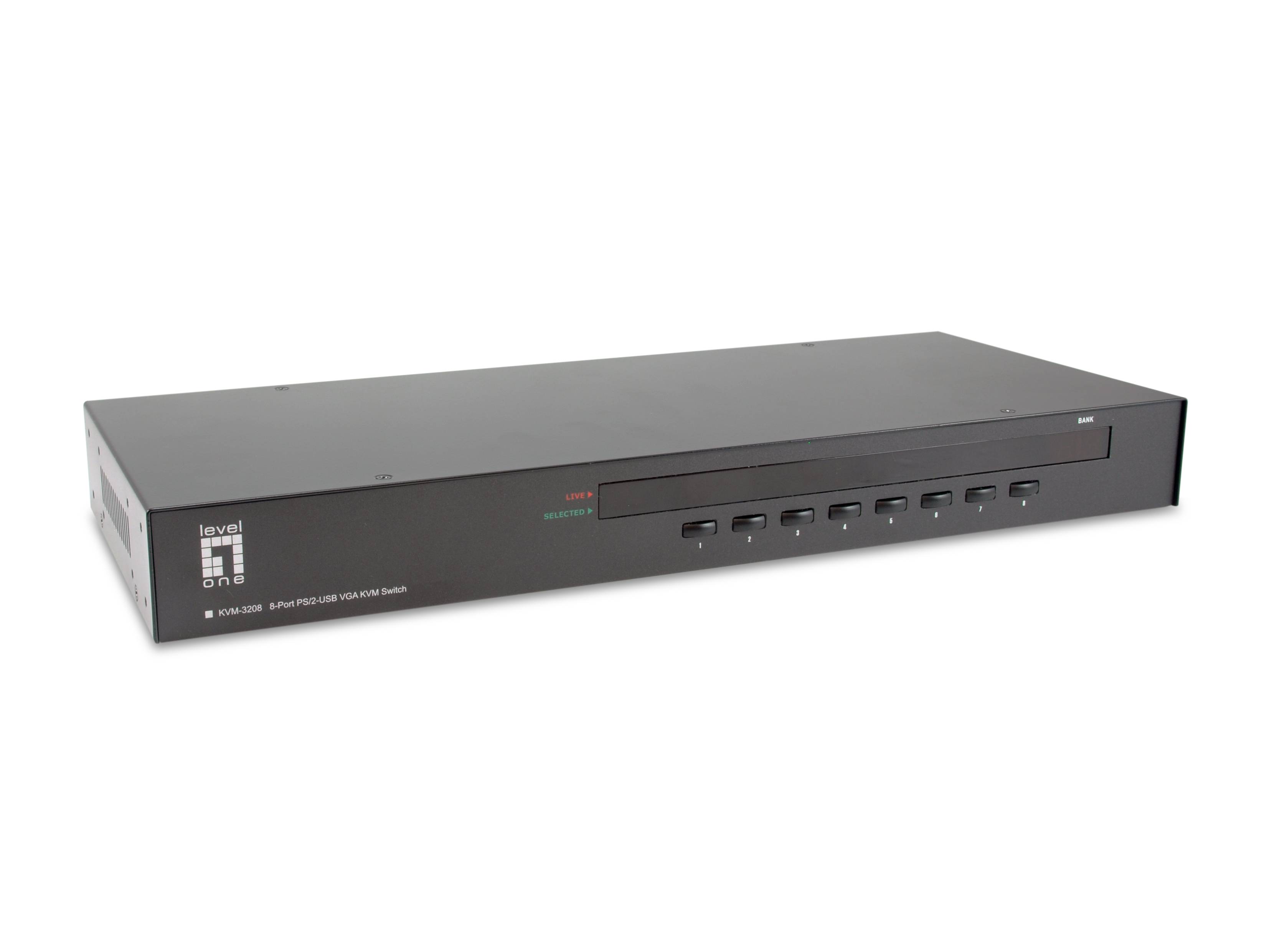 LevelOne 8-Port PS/2-USB VGA KVM Switch - 2048 x 1536 Pixel - Rack-Einbau - 1U - Schwarz