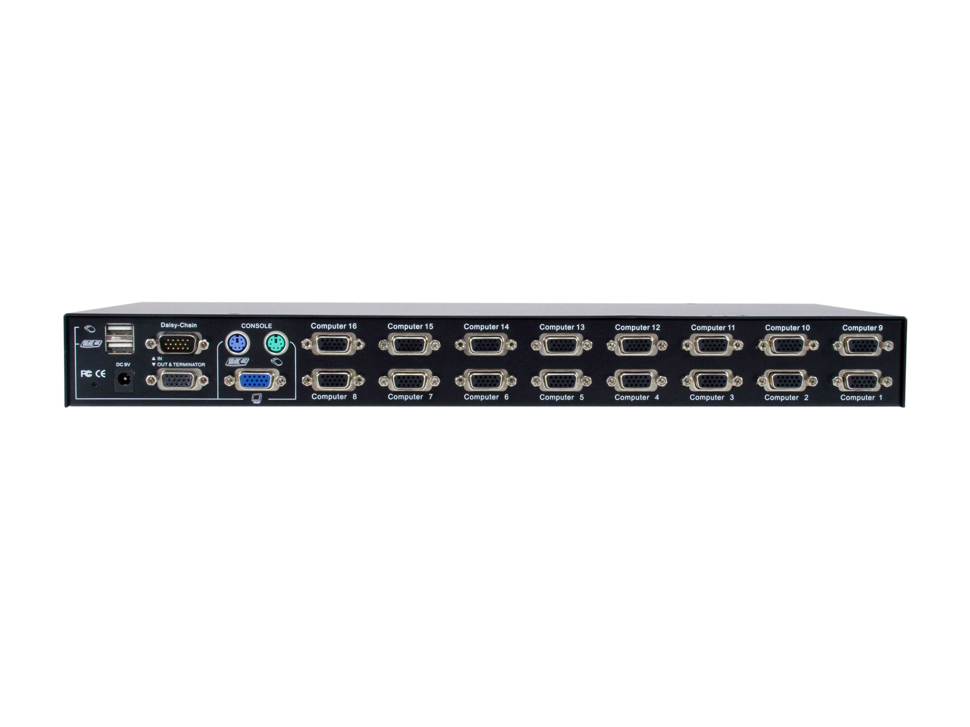 LevelOne 16-Port PS/2-USB VGA KVM Switch - 2048 x 1536 Pixel - Rack-Einbau - 1U - Schwarz